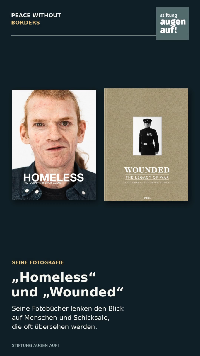 Bildbände von Bryan Adams Bildbände "Homeless" und "Wounded" von Bryan Adams